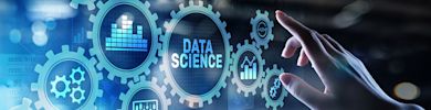 Big Data science analysis business technology concept on virtual screen. Blue on black