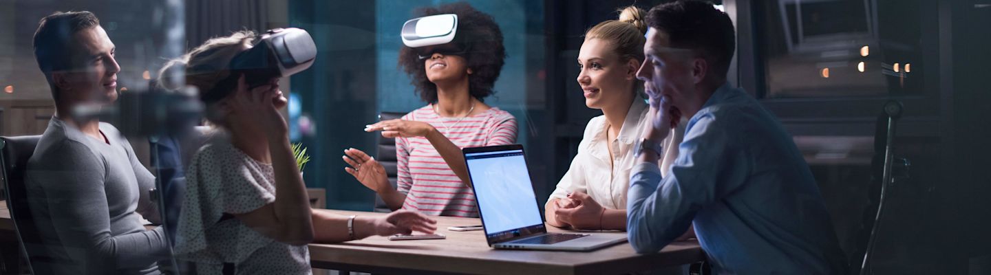A man using Virtual Reality glasses