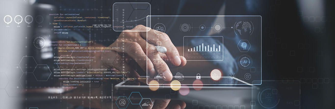 hand typing with screens with graphs 