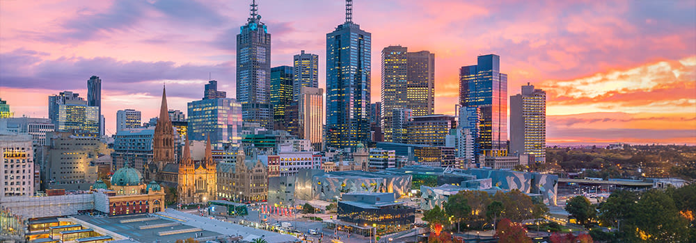 Melbourne city skyline at twilight in Australia
