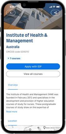 University profile screen in the IDP Live App