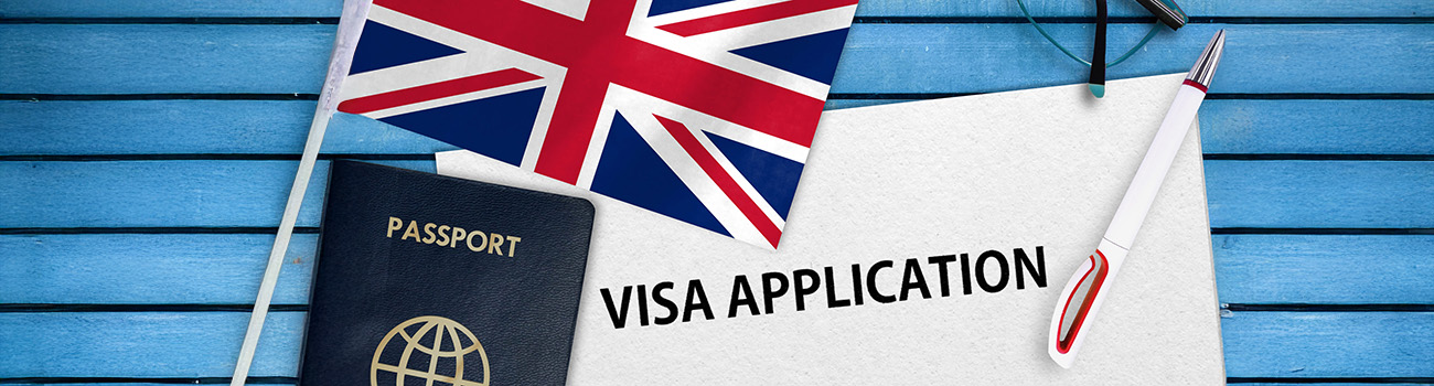 Visa application form and flag of United Kingdom