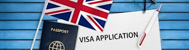 Visa application form and flag of United Kingdom