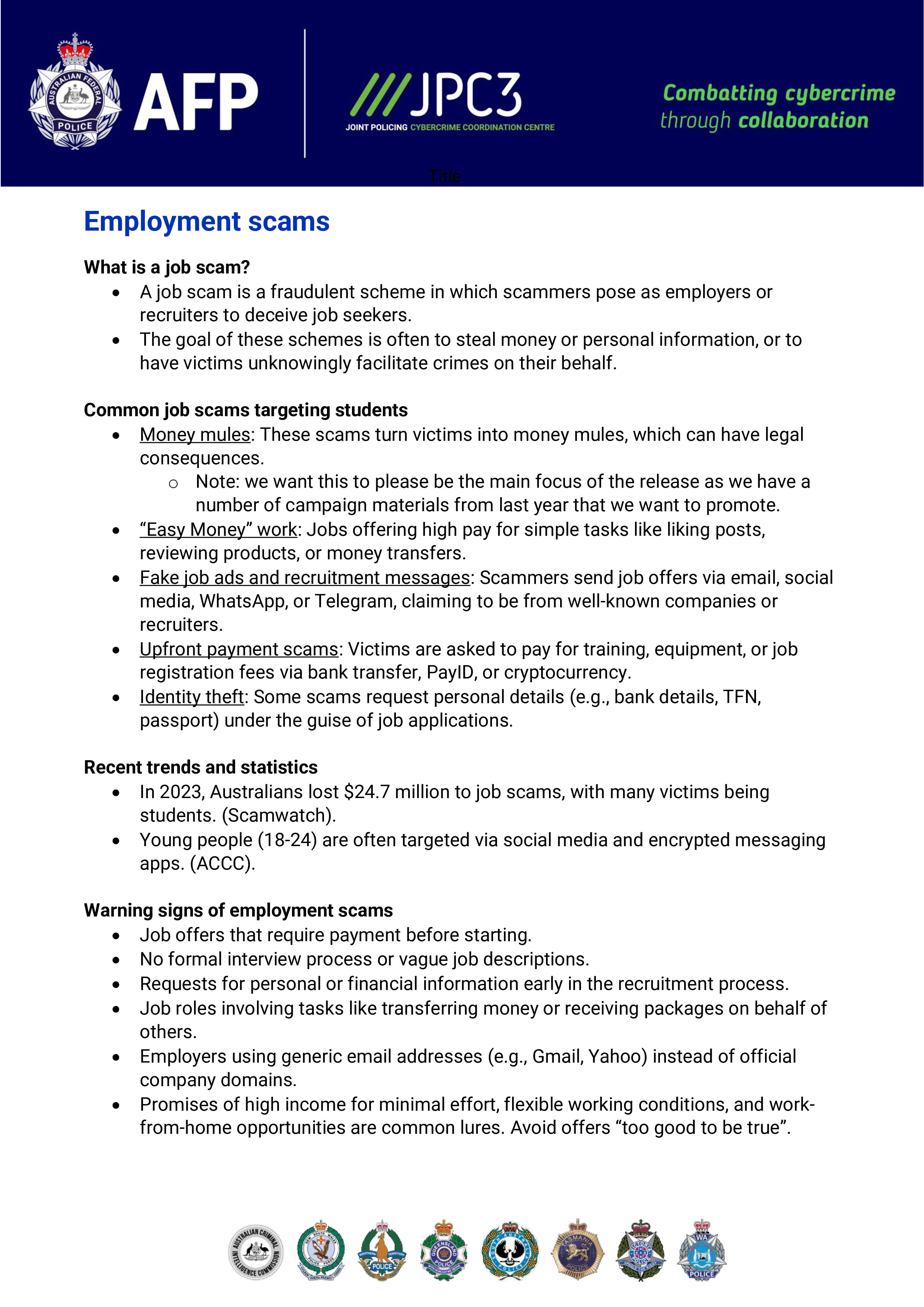 Image - Employment Scam Factsheet
