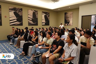 students attentively listening to a seminar / presentation at our recent Study Abroad Caravan