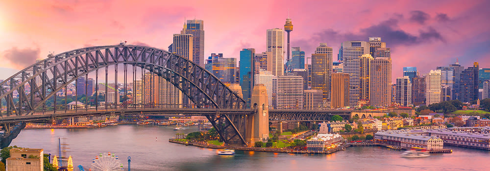 Downtown Sydney skyline in Australia at twilight