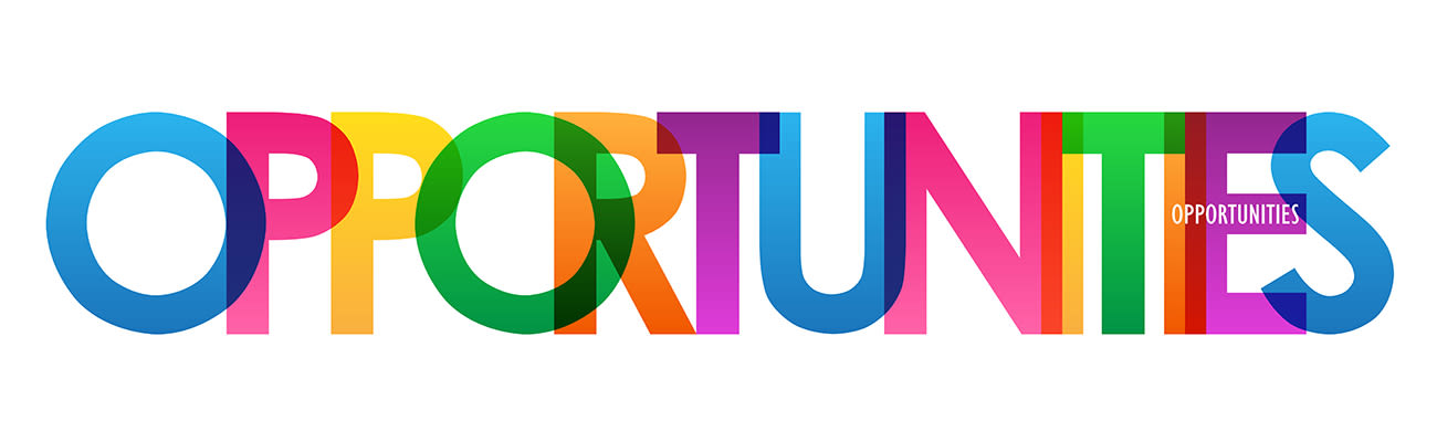 The word OPPORTUNTIES in multi coloured letters overlapping each other