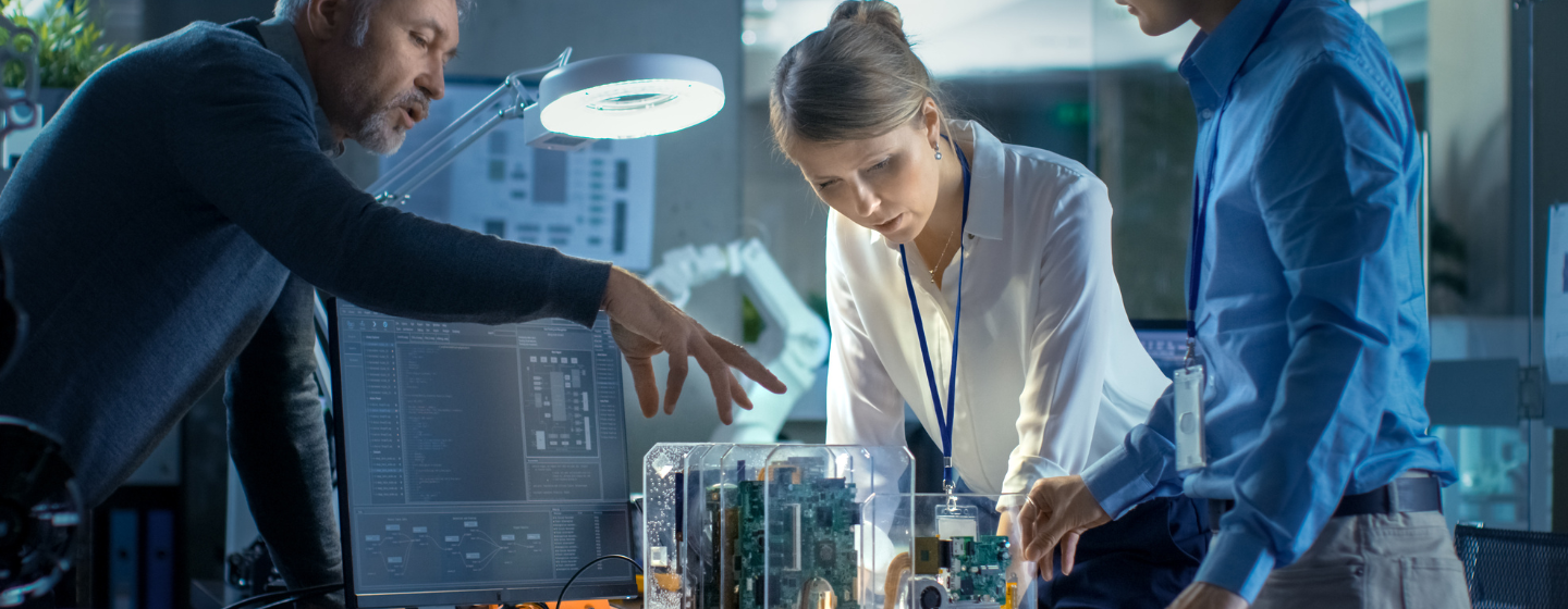 students studying an electrical and computer engineering course while looking at computer programs