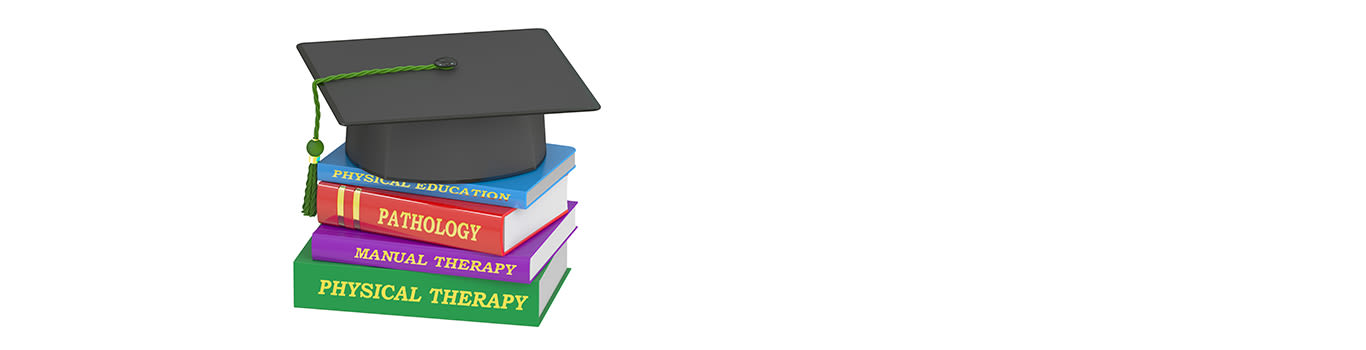 A graduation cap on top of a stack of Physiotherapy text books