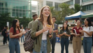 Candid shot of a female Australian international student enjoying her life in one of the universities in Malaysia