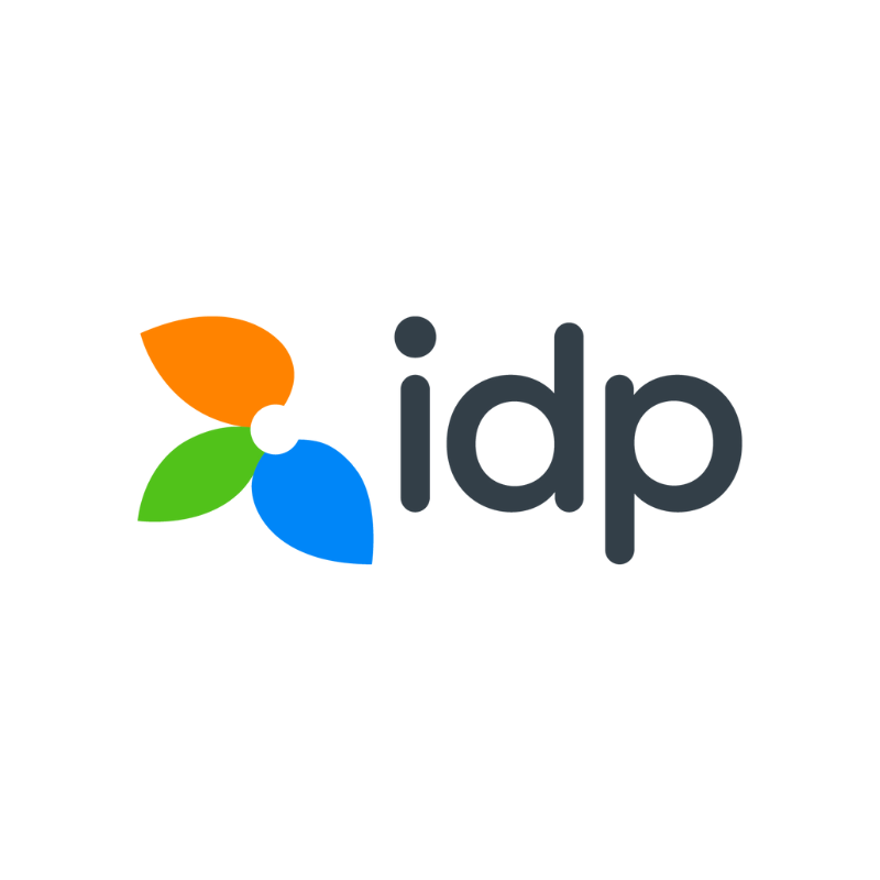 A logo with a colorful three-bladed pinwheel (orange, green, blue) on the left, and the dark gray lowercase text "idp" on the right, all on a white background.