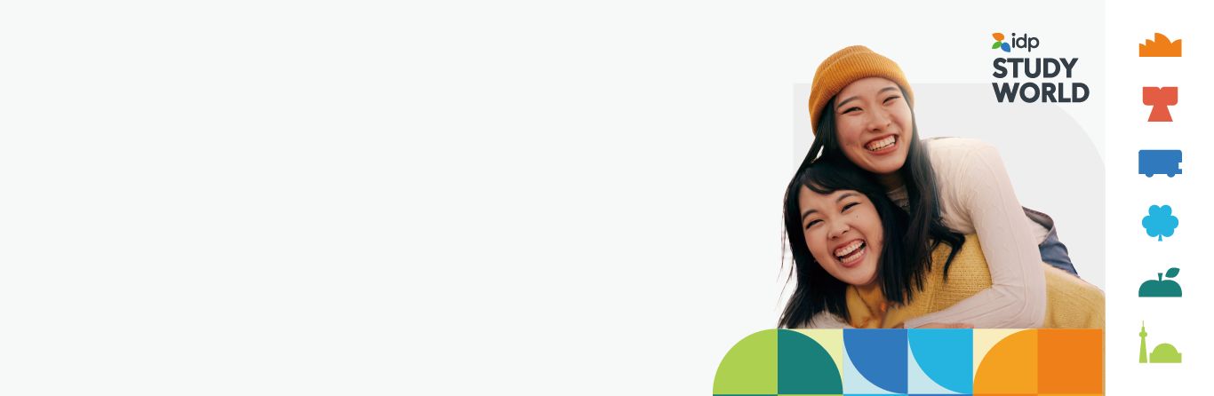 Two friends pose together with a playful gesture, surrounded by a colorful design featuring promotional text for Australia and New Zealand