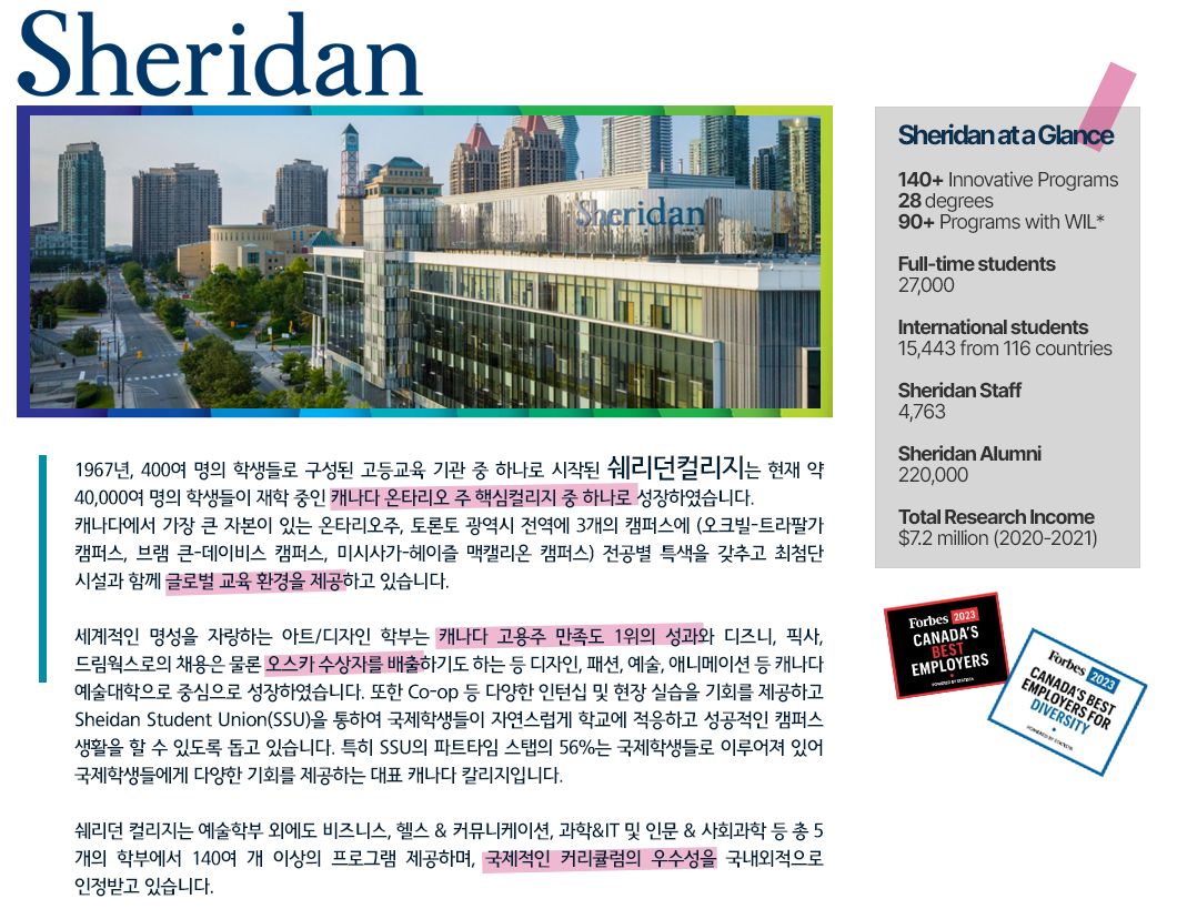 캐나다 유학 쉐리던컬리지