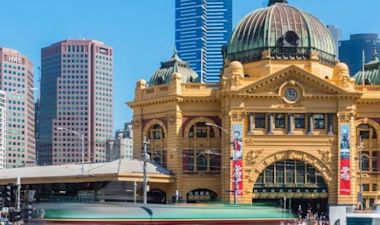 A view of a railway station in the CBD in Melbourne
