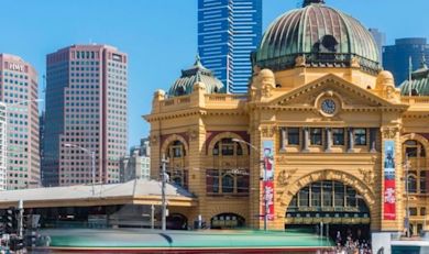 A view of a railway station in the CBD in Melbourne