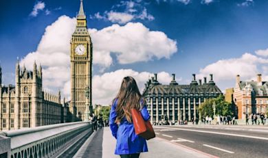 View of a female walking towards the Big Ben