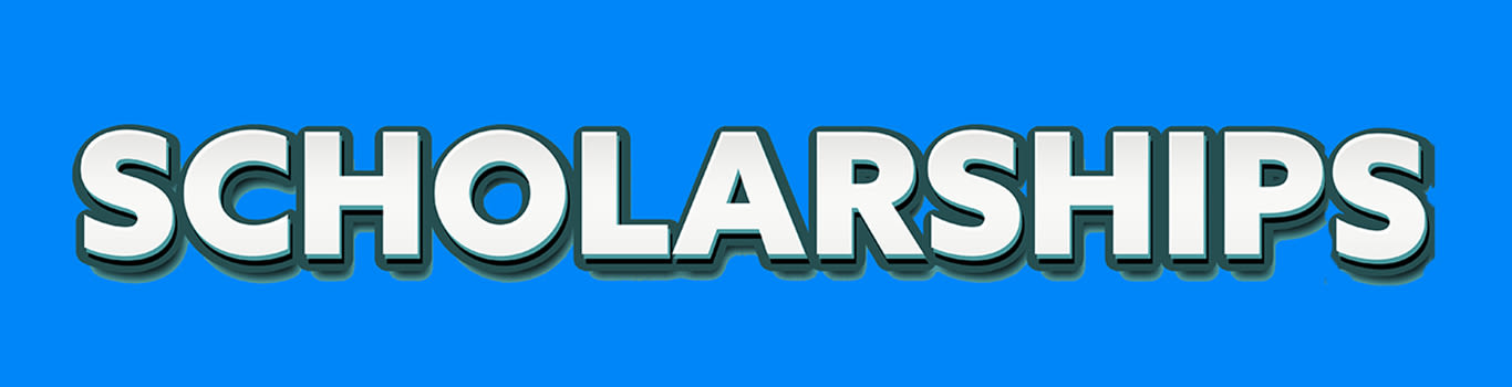 SCHOLARSHIPS on a blue background