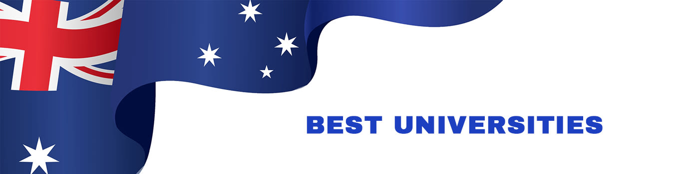 Australian flag framing the left top side of the frame, BEST UNIVERSITIES written in blue type on a white background