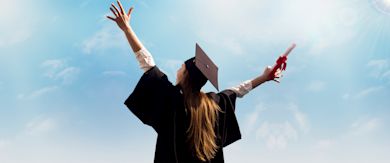 A student in graduation robe