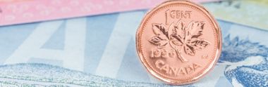 A one cent Canada coin.