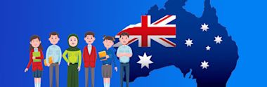 doodle of a few students and the Australian flag