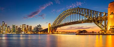 Sydney Harbor Bridge and cityscape at night