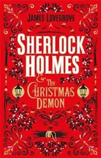 Bokomslag av 'Sherlock Holmes & The Christmas Demon' med rød bakgrunn og dekorative detaljer.