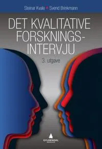 Omslaget til boken 'Det kvalitative forskningsintervju' med silhuetter av to ansikter i forskjellige farger.