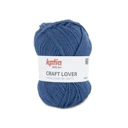 Bild av garn i medelblå färg från Katia, märkt 'Craft Lover' för olika hantverk.