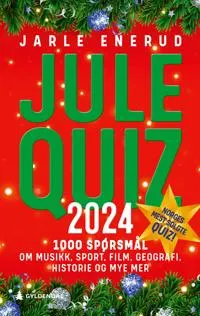 Bokomslag for 'Jule Quiz 2024' av Jarle Enerud med rød bakgrunn og juledekorasjoner.