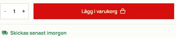 Ett gränssnitt för att lägga till produkter i varukorgen med status för leverans och lagertillgång.