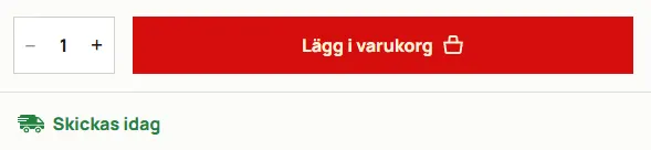 Ett gränssnitt för att lägga till produkter i varukorgen med status för leverans och lagertillgång.