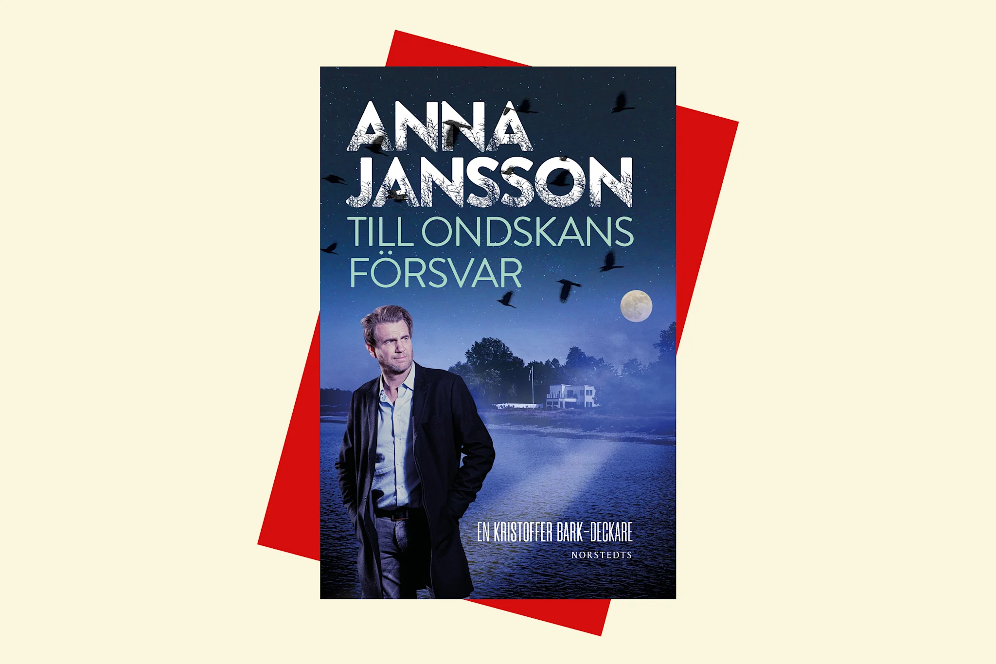 Bokomslag för 'Till Ondskans Försvar' av Anna Jansson, med mörk himmel och en sjö i bakgrunden.