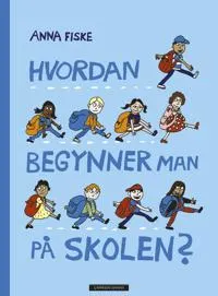 Illustrasjon av barn som går til skolen, kledd i forskjellige klær og med ryggsekker.