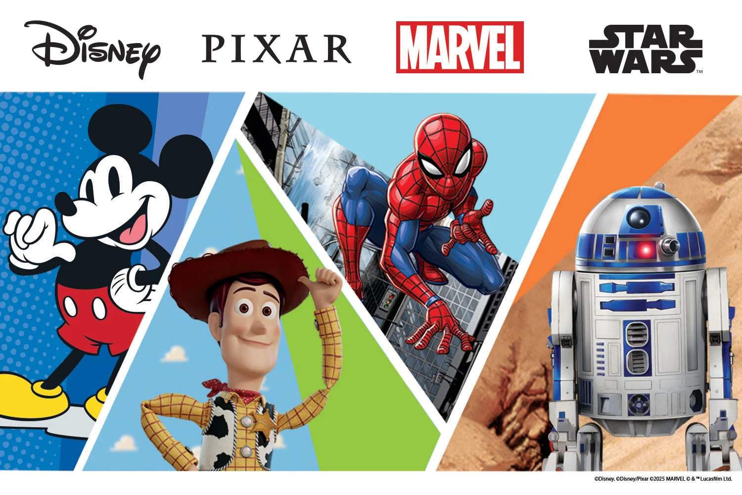 Illustration av karaktärer från Disney, Pixar, Marvel och Star Wars.