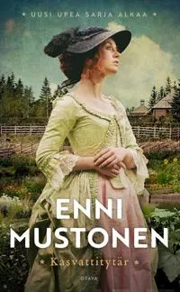 Kirjan kansi, jossa nainen vintage-vaatteissa vihreän taustan edessä.