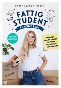 Bokomslag for 'Fattig student på egne bein' med en person i hvit skjorte og flyttelass.