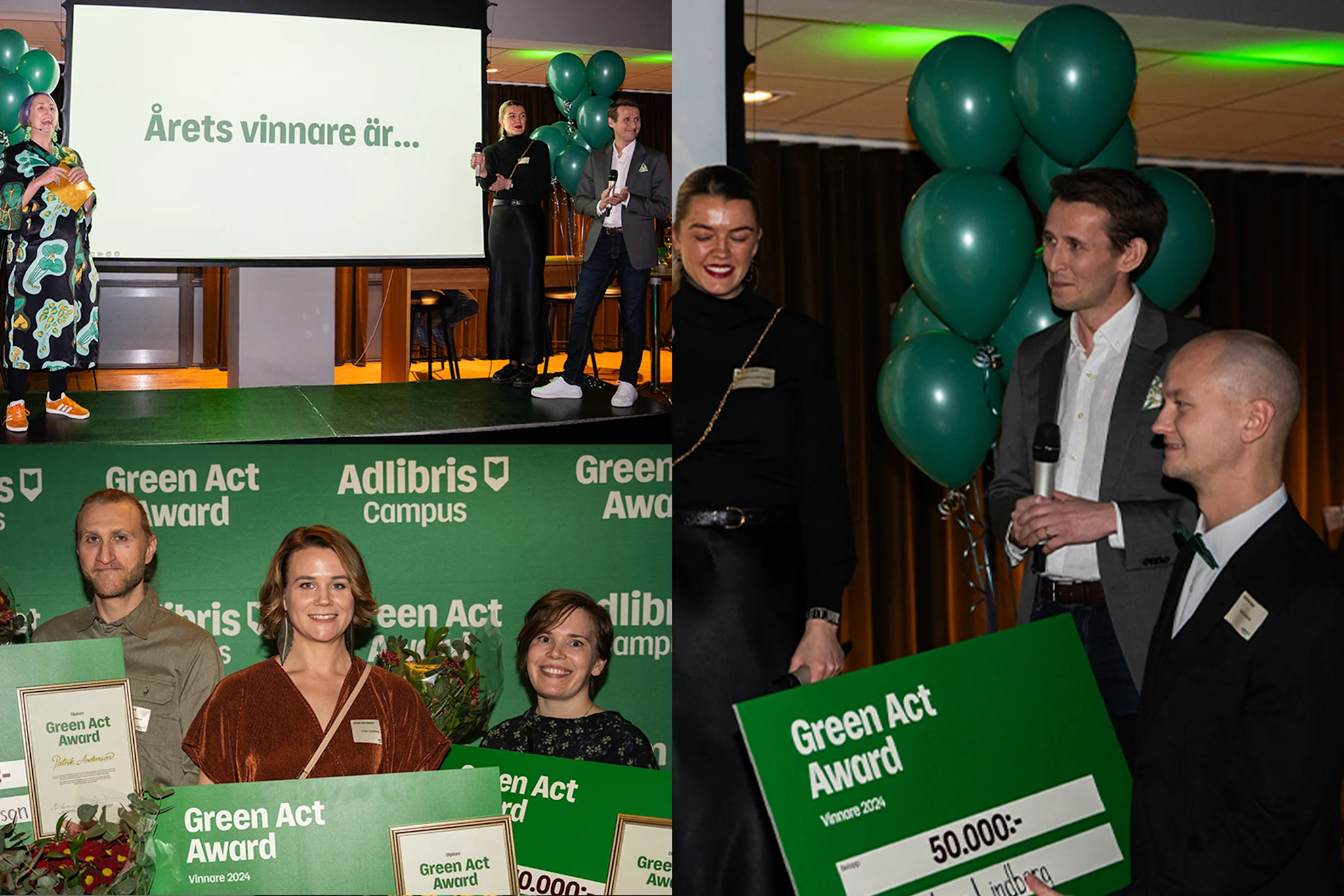 Ceremonin för Green Act Award 2024 med vinnare och presentatörer på scen.