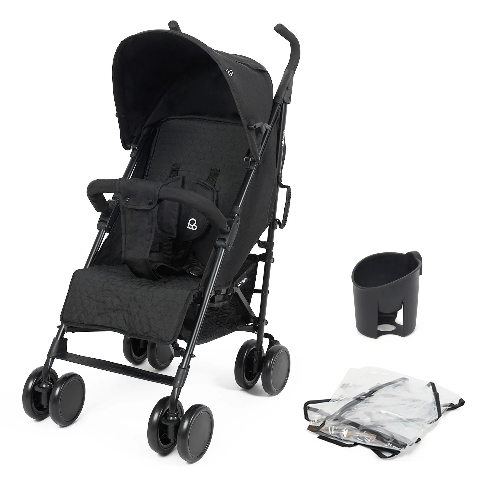 Puggle Litemax Pushchair with Rain Cover Cup Holder Storm Black The Nursery Store