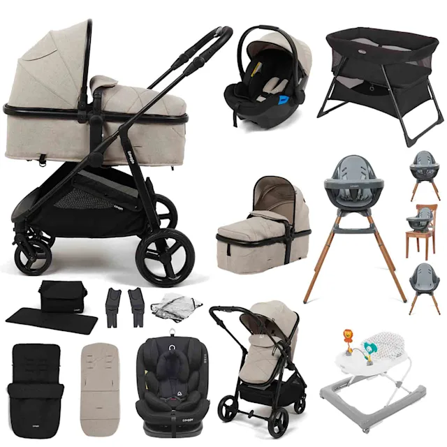 Puggle Monaco XT 2-in-1 Travel System with 2 Car Seats, 11 Pcs Everything You Need Bundle - Cashmere