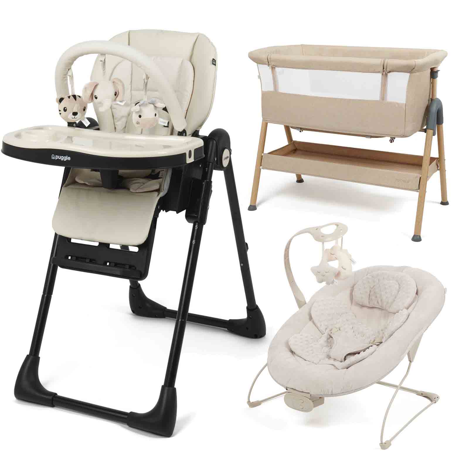 Highchair Beside Crib & Bouncer 3 Piece Bundle Cashmere