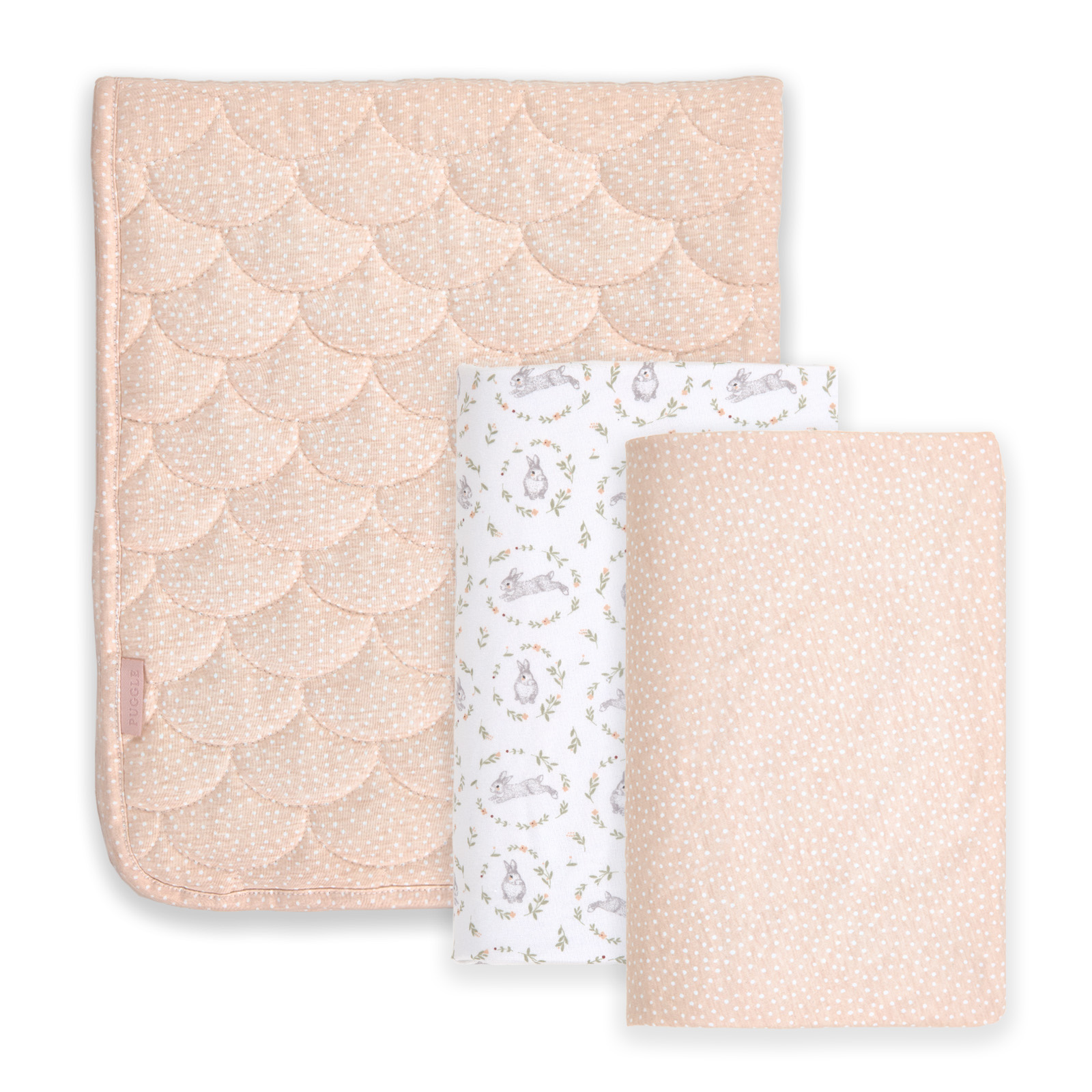 Puggle Vintage Blossom 3-Piece Pure Cotton Jersey Cot Bedding Set - Blossom Pink/White