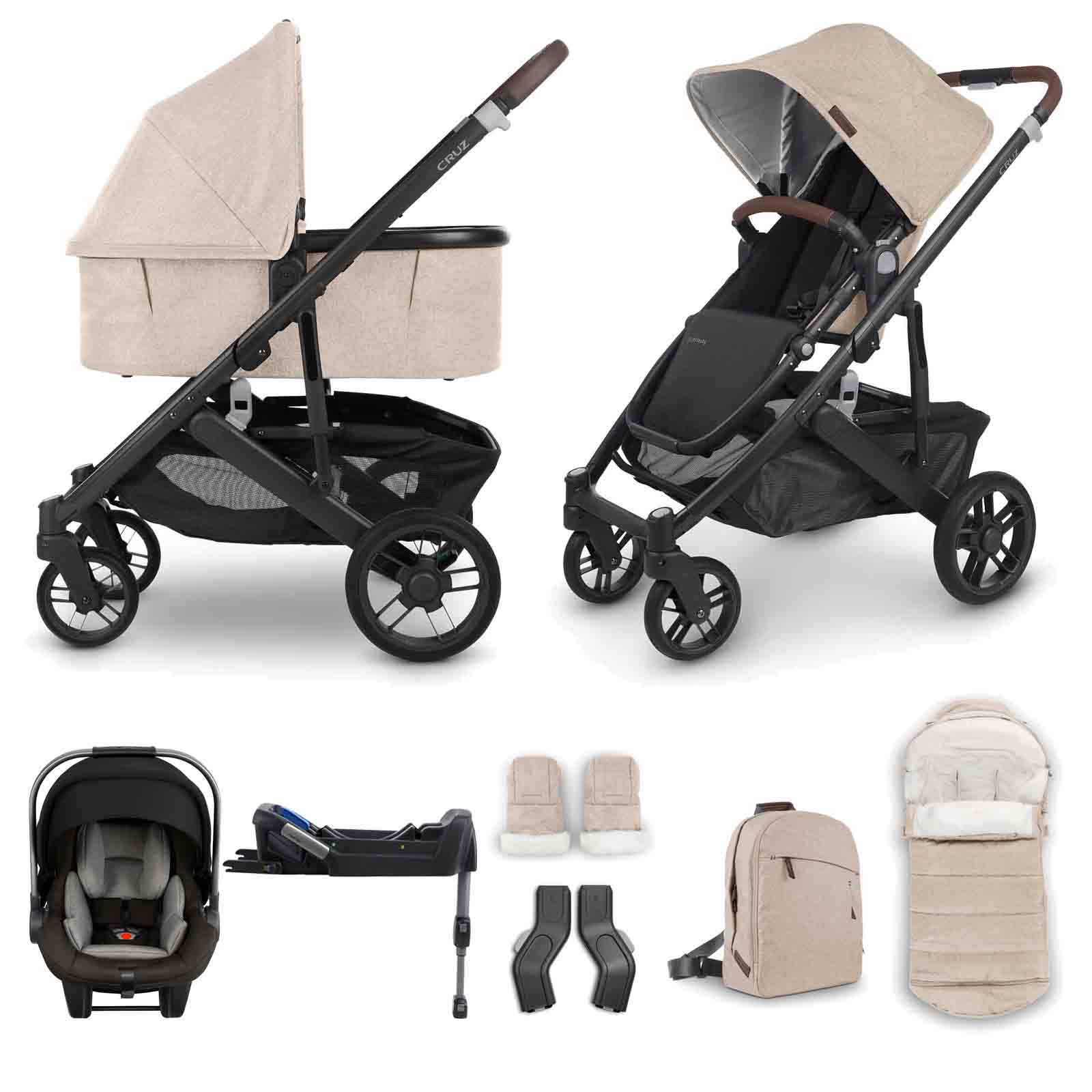 UPPAbaby Cruz V2 Pushchair with Carrycot, Nuna Pipa Lite LX Car Seat, ISOFIX Base & 4pc Accessory Set - Liam
