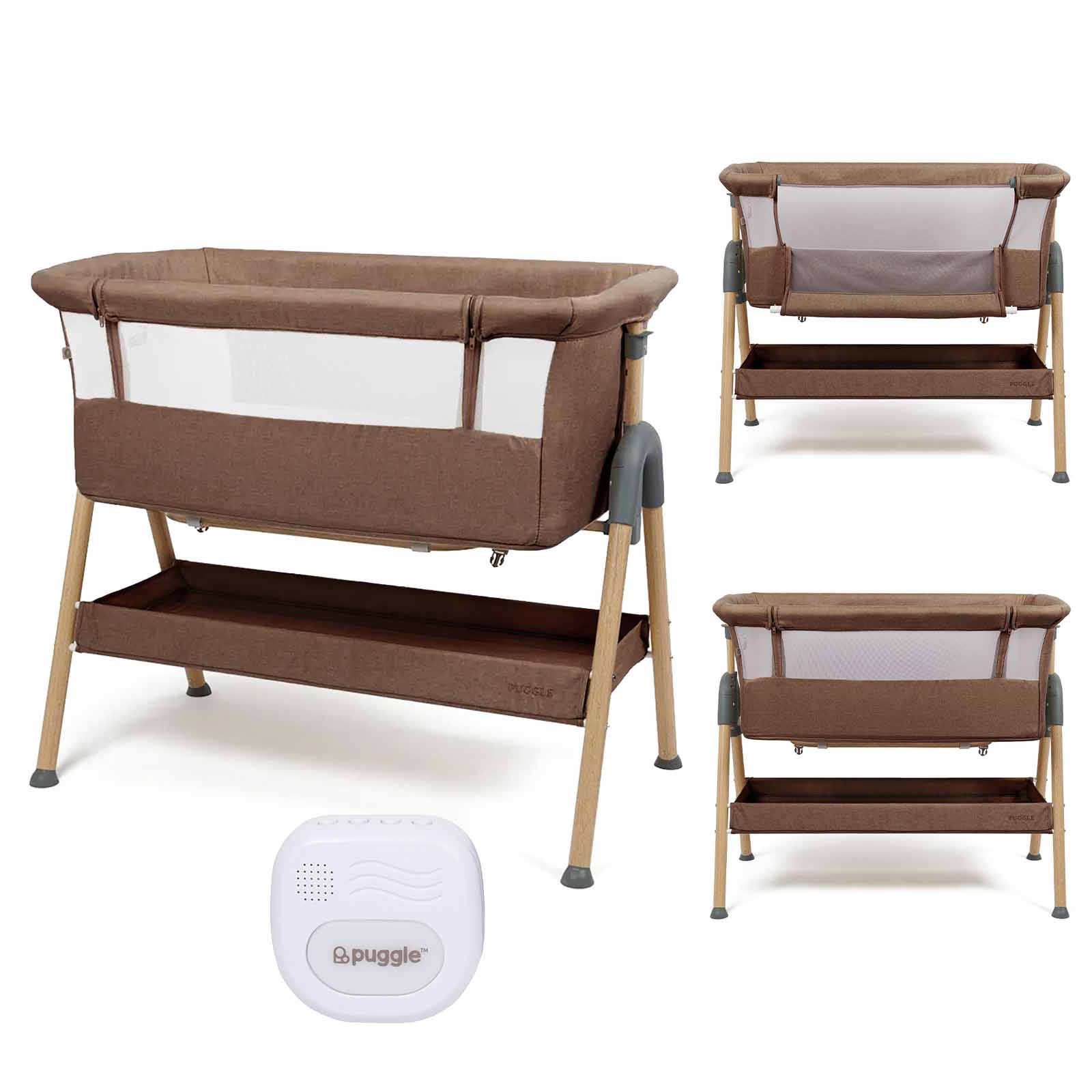 Puggle Dreamy Bedside Crib with Musical Vibration Night Light - Espresso