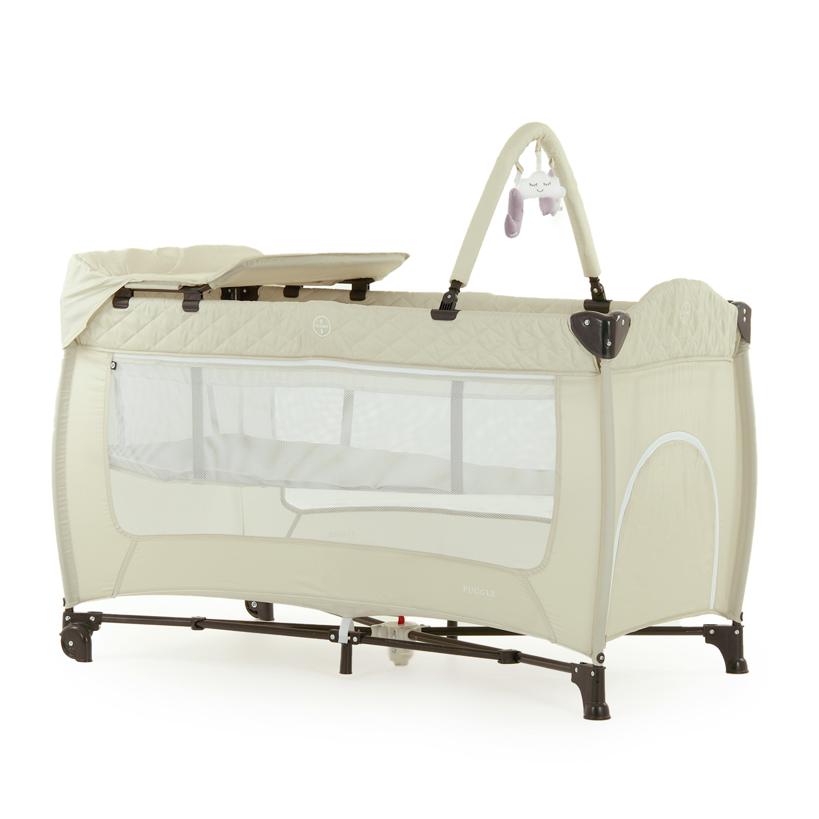 Puggle Easy Fold Luxe 3-in-1 Travel Cot, Playpen & Changer - Cashmere