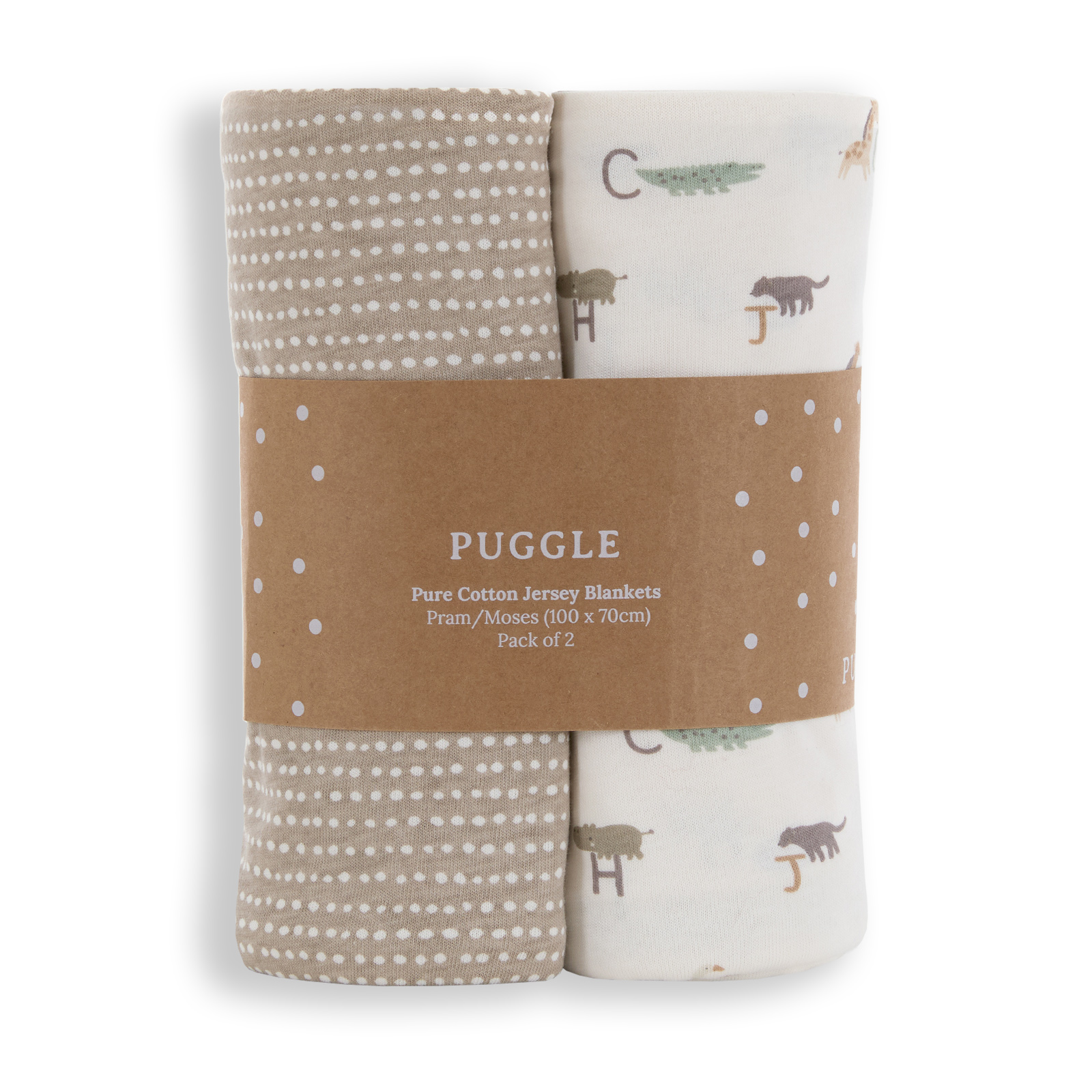 Puggle Wild At Heart 2-Piece Pure Cotton Jersey Blankets - Safari/Latte
