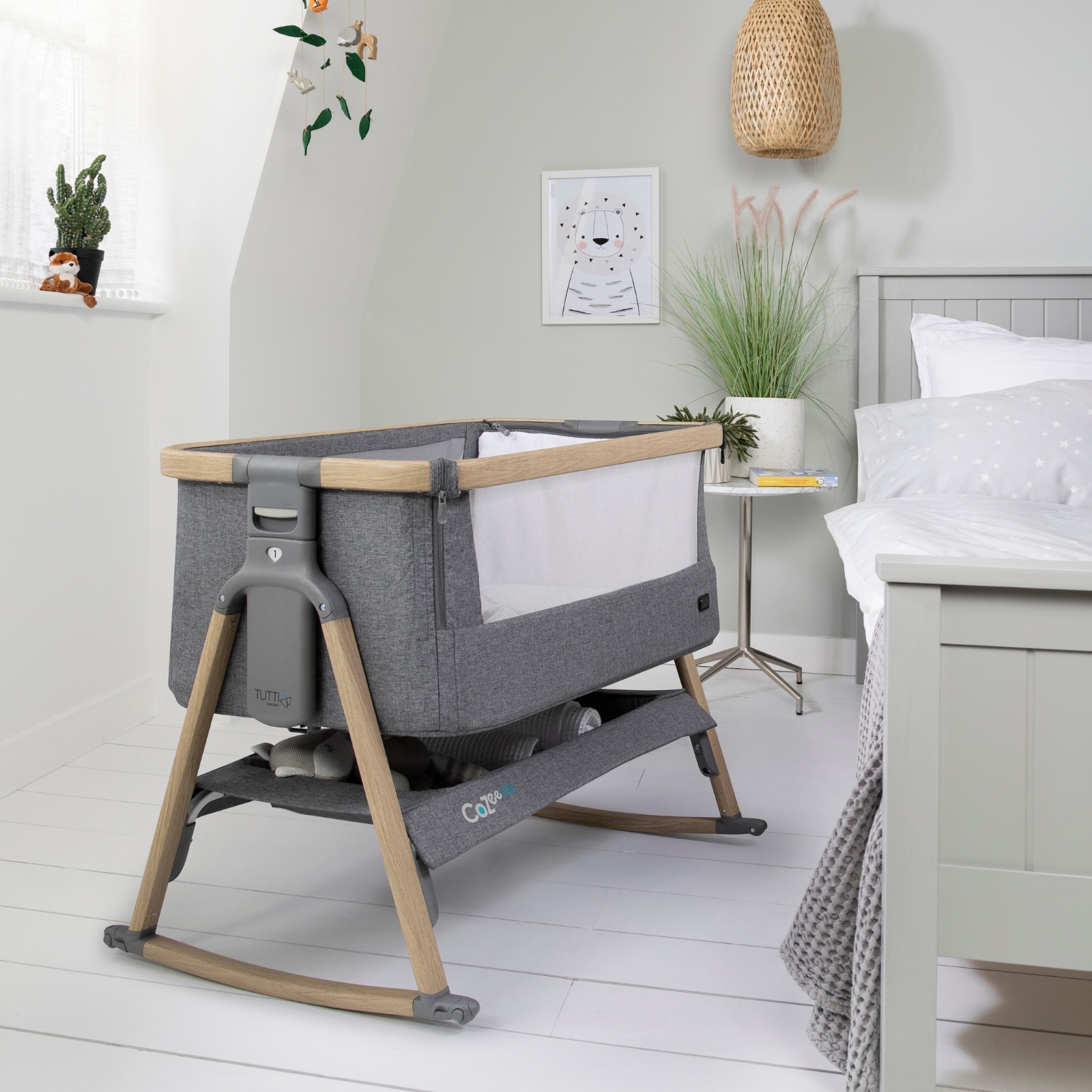 Tutti Bambini CoZee Air Bedside Crib - Oak & Charcoal