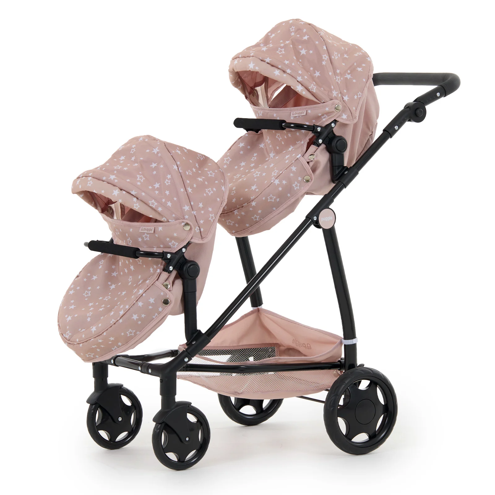 Puggle 6-Pieces Dolls Tandem Pram Set with Carry Car Seats