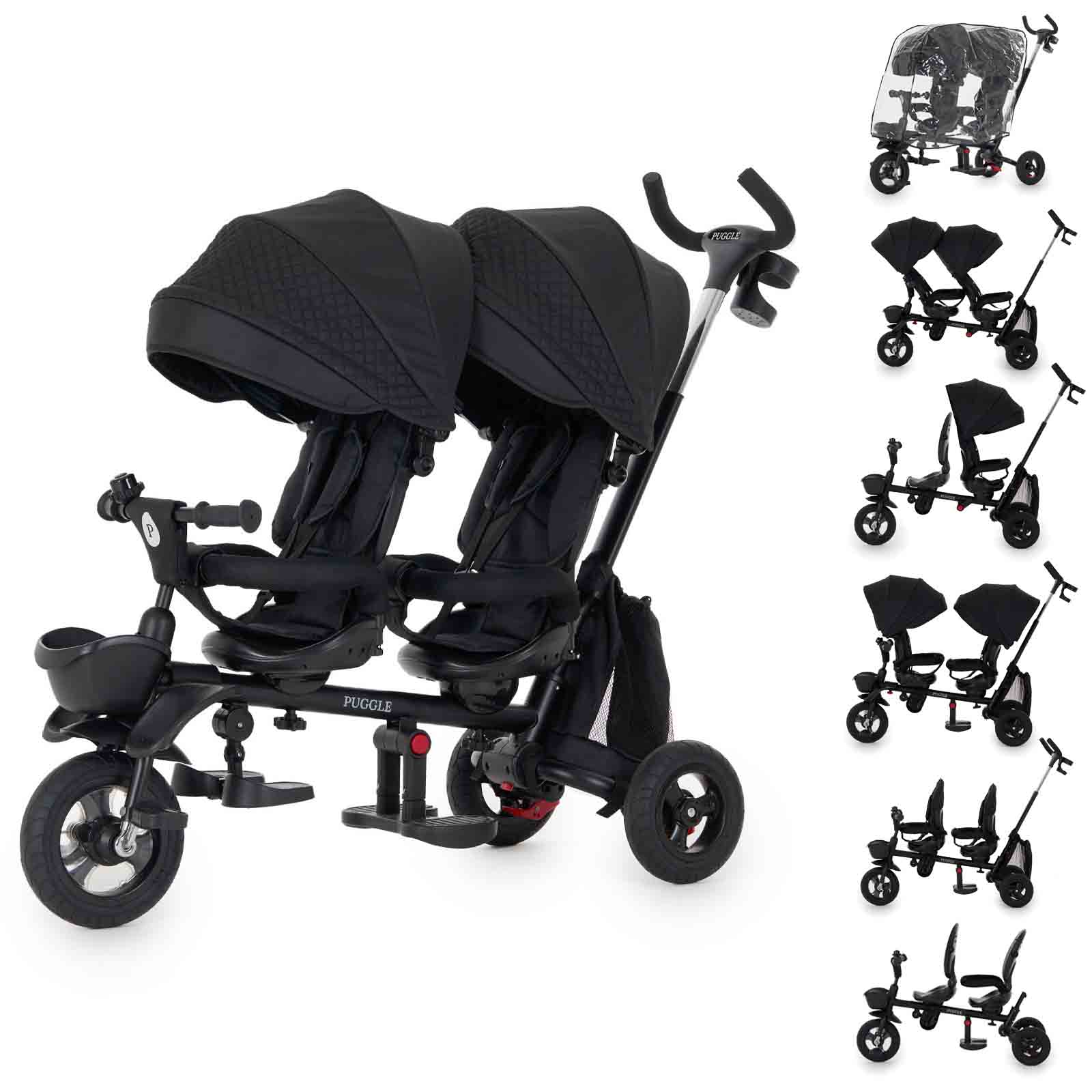 Puggle Designer Twin Spin 7-in-1 Trike – Black | The Nursery Store