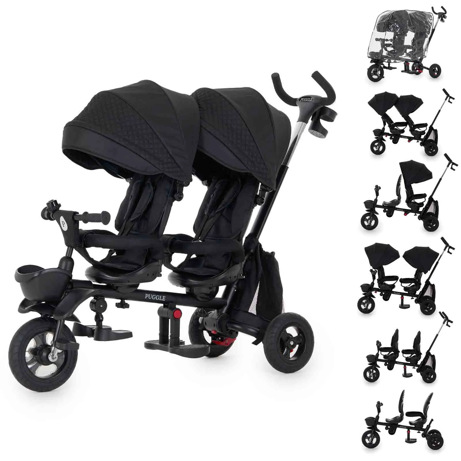 Puggle Designer Twin Spin 7-in-1 Trike  Black | The Nursery Store